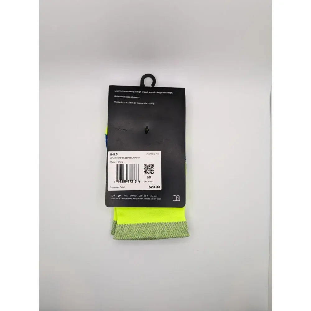 Nike Spark Cushioned Running Ankle Socks - Volt Yellow - W (9.5-11) M (8-9.5)